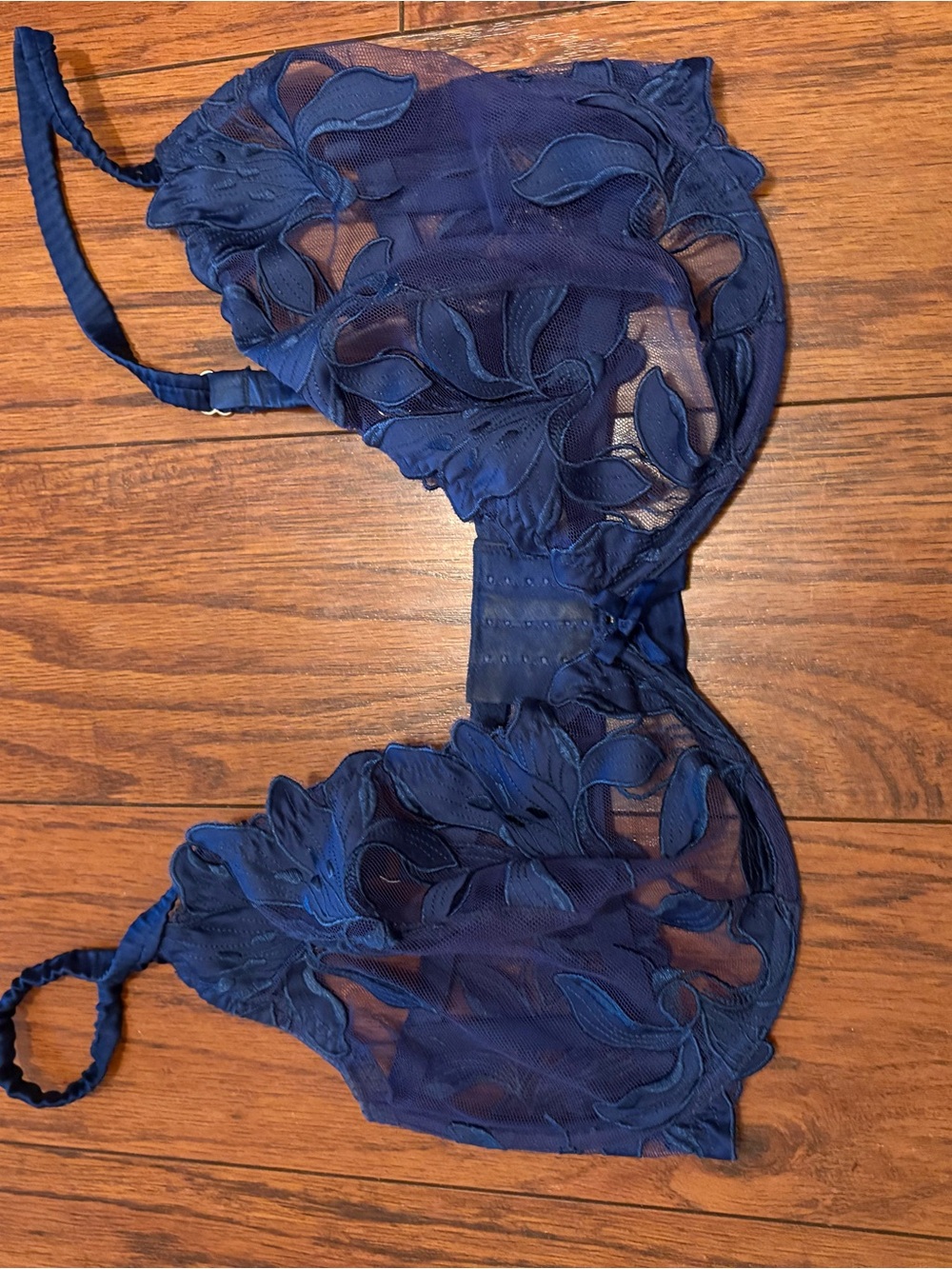 Fleur du Mal Navy Sheer Floral Embroidered Bra